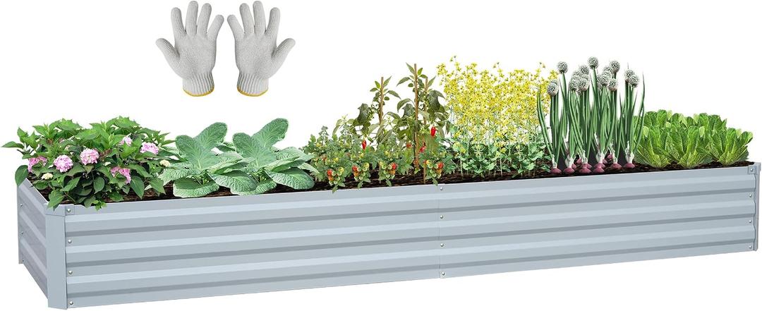 Planter Raised Beds Raised Garden Bed for Gardening Garden Boxes Outdoor Metal Raised Garden Beds, 8x2x1 FT Galvanized Grey