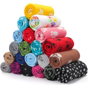 Eccliy 20 Pcs Puppy Blanket Pet Soft Fleece Dog Blankets Warm Felt Throw Sleep Mat Bed Covers for Doggie Puppy Pet Dogs Cat, 20 Styles(23.6 x 27.6 Inch, Paw)