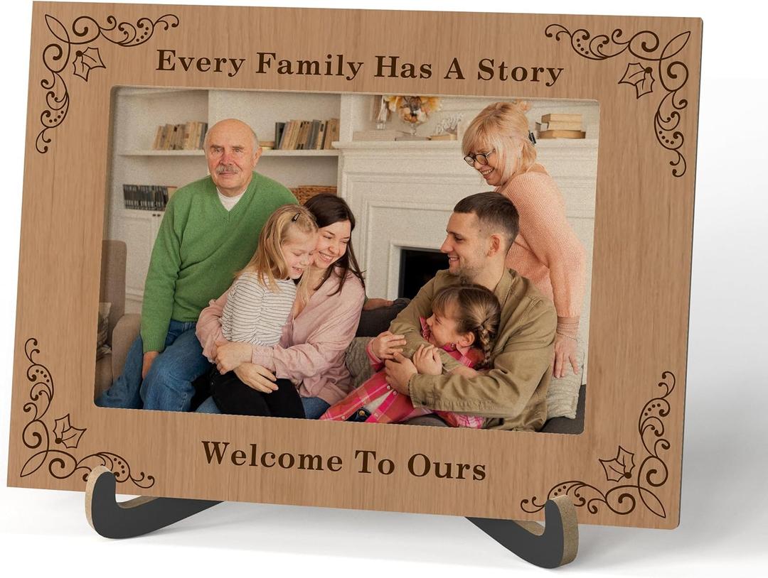 Family Photo Frame - Every Family Has A Story Wooden Tabletop Photo Frame with Stand - Housewarming Gift Vintage Picture Frame - Gifts For Family Mom Dad Grandma Grandpa -A09