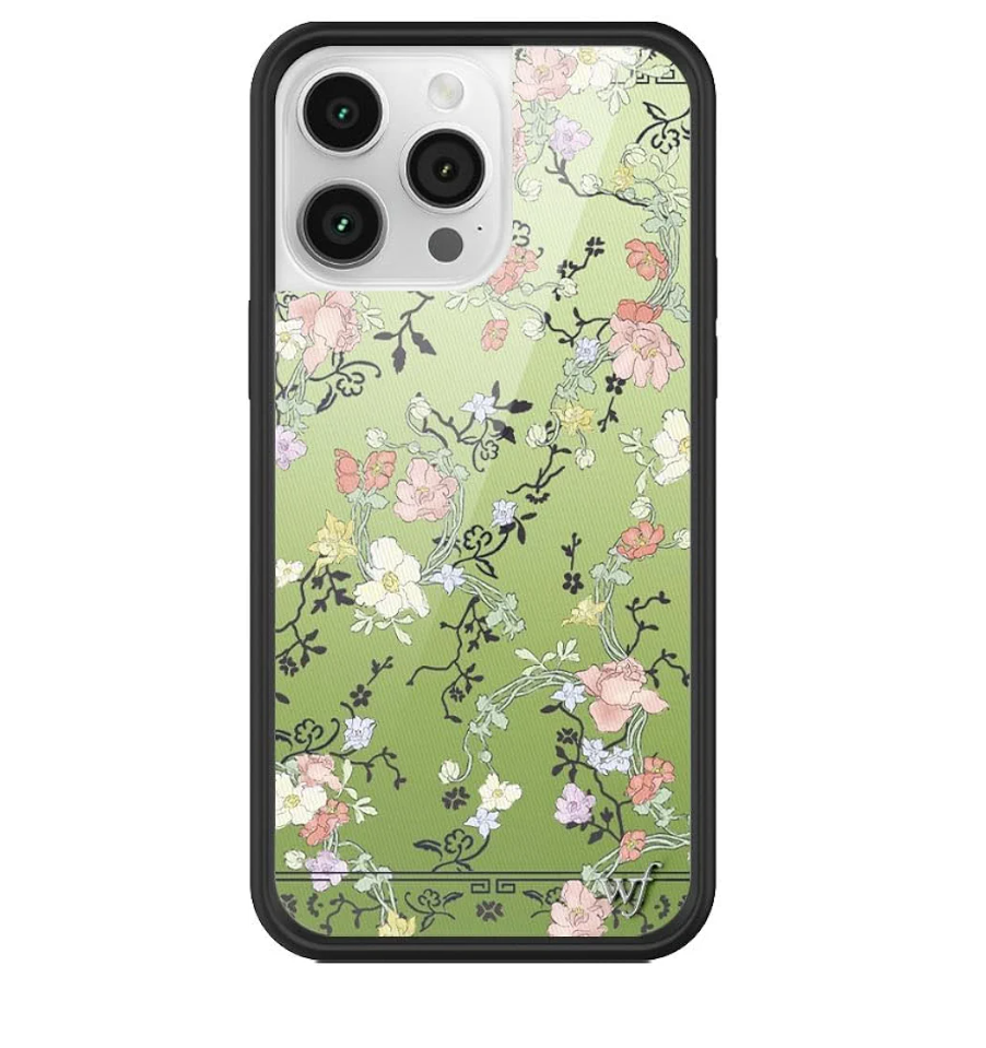 Wildflower Cases - Compatible with iPhone 14 Pro Max | Protective Black Bumper, 6.5ft Drop Test Certified, Women Owned Small Business | Aesthetic Flowers Floral Trendy | Gallery Girlie Green