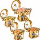 VIKEER 4 Pack Chafing Dishes for Buffet, 5QT Stainless Steel Round Chafing Dishes Buffet Set with Glass Lid and Lid Holder, Food Warmers for Parties, Catering, and Weddings