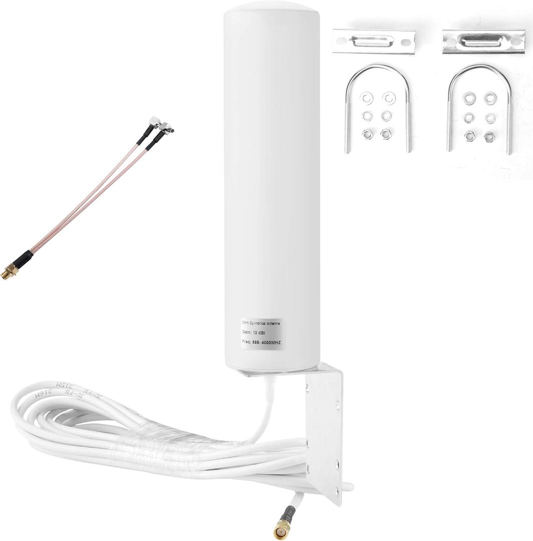 High Gain 10-12dBi Omni Directional Outdoor Pole/Wall Mount Antenna With SMA Male/Dual TS9 3G/4G/LTE/5G for Verizon, AT&T, Sprint Mobile Hotpots Router MiFi Mobile Hotspot Router (698-4000 MHz)