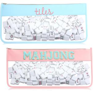 2 Pcs American Mahjong Bag Empty Mahjong Tiles Bag with Zipper Letters Mah Jong Carrying Bags American Mah Jong Accessory Case Only (Modern Style,Large)