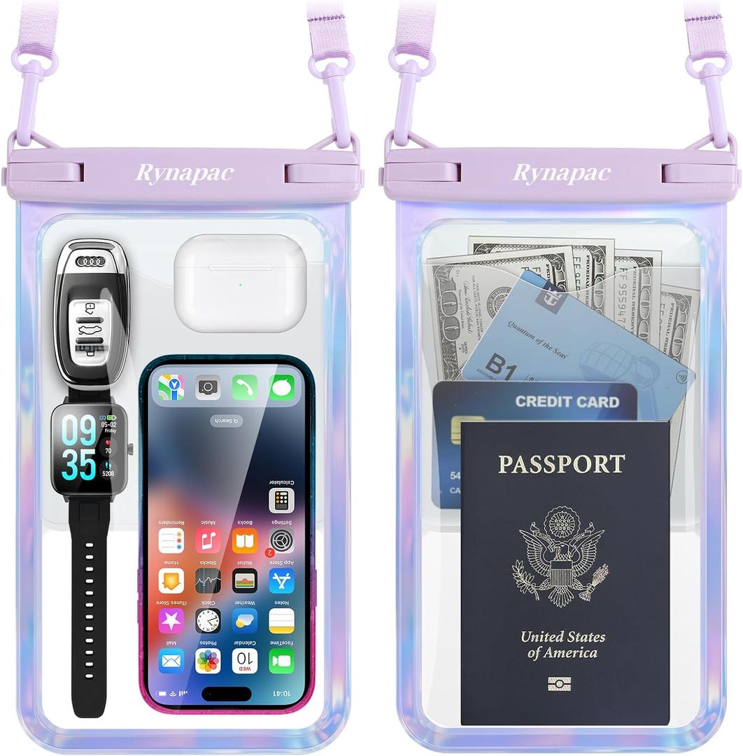 Rynapac [Up to 10" Large Waterproof Phone Pouch - 2 Pack IPX8 Waterproof Phone Case for iPhone 17 16 15 Pro Max Galaxy S26 Ultra, Touchscreen & Underwater Photography, Beach Cruise Travel Essentials