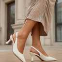 Women's Pointed Toe Kitten Heel Pumps, 2 Inch Heel, Adjustable Heel Strap, Wedding Party Dress Shoes, 8.5