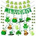 Pre-Assembled St Patricks Day Decorations Shamrock Lucky Banner Garlands Clover Hanging Swirls Irish Decor for Home Saint Patrick Party Supplies