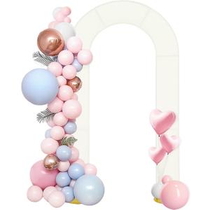 7.2FT Open Arch Backdrop Stand with Ivory Spandex Fitted Cover Metal Double Arch Backdrop Frame and Cover Set U Shaped Wedding Arches for Ceremony Baby Shower Garden Birthday Party Decoration