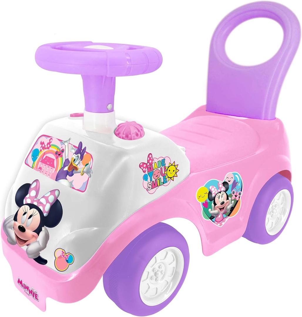 Kiddieland Disney Minnie Mouse Lights & Sounds Ride-On Push Car, Foot-to-Floor Toddler Toy with Interactive Dashboard, Ages 1236 Months, 55 lb Limit, Large