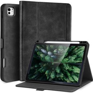 Handmade Case for iPad Pro 13 Inch (M5/M4) 2025/2024 with Pencil Holder Pocket,Magnetic Closure,Auto Sleep/Wake,Vegan Leather Folio Protective Cover,Multi Angles Stand,Black