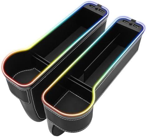 7 Color Led Car Seat Gap Filler Organizer, Car Seat Organizer with 56W Fast Charger, 2 Pack Console Side Storage Box, Auto Seat Gap Filler with USB Cigarette Light Adapter(Black)