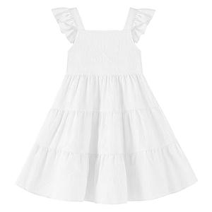 Dalukit Toddler Baby Girls Dress Sleeveless Ruffle Baby Girls Summer Dress Casual Solid Floral Little Kid Boho Beach Sundress White M