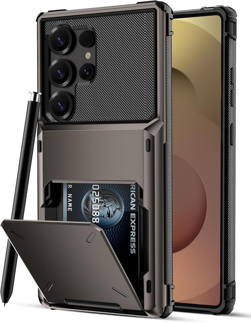 COOYA Wallet Case for Samsung Galaxy S25 Ultra 6.9'' Gunmetal, 3-5 Credit Cards Holder, Slot Flip Cover Back Pocket, Dual Layer Protective Hard Shell+Soft TPU Rubber Inner, Bumper Armor, Non-Slip, Men