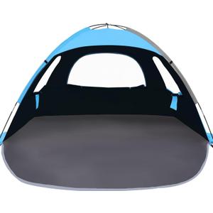 NXONE Beach Tent Sun Shade Shelter for 2-3 Person with UV Protection, Extended Floor, 3 Mesh Roll Up Windows & 8.0mm Fiberglass Rods丨Carry Bag Included (Dark Shelter-Ocean Blue)
