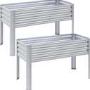 2Pcs Galvanized Raised Garden Bed with Legs, 482432in Large Metal Elevated Raised Planter Box with Drainage Holes for Backyard, Patio, Balcony, 400lb Capacity,Sliver