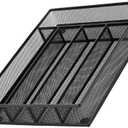 titivate Kitchen Cutlery Tray, Silverware Tray for Drawer with 5 Compartments Storage, Utensil Drawer Organizer Mesh Flatware Silverware Holder for Forks/Knives/Spoons (Black)