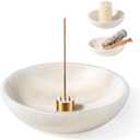 Koville Natural Marble Incense Holder, Incense Holder for Sticks with 9 Holes, Handmade Incense Burner Ash Catcher for Meditation Yoga SPA, Balsam Fir/Palo Santo/Sage/Cone (White)