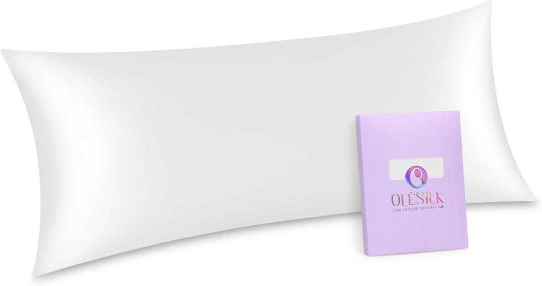 OLESILK Silk Body Pillowcase 20x54 Zippered: 100% Mulberry Silk for Hair and Skin, Breathable and Soft for Pregnant and Family, Ivory (1pc,Bdoy(20"x54"))