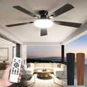 52 Inch Ceiling Fan with Lights and Remote, 30W 12" LED Panel Flush Mount Ceiling Fan, 6-Speed Quiet DC Motor Modern Low Profile Ceiling Fan with Reversible Blades for Bedroom, Living Room, Patio