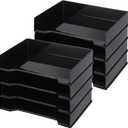 DoubleFill 8 Pcs Stackable Letter Tray Rectangular Plastic Desk Organizer 13 x 9.5 x 2.6 in Paper Holder File Tray Accessories Rack for Desktop Office Desk Drawers (Black)