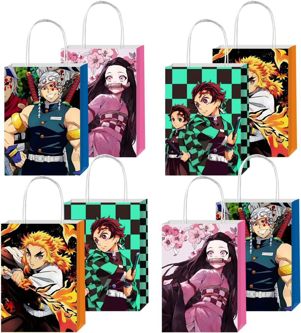 SDONY 12pcs Demon Party Gift Bags with Handles, Slayer Birthday Party Supplies for Party Decorations