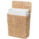 3 Gallon Wicker Trash Can,Small Bathroom Trash Can with Lid,Natural Water Hyacinth Wicker Waste Basket for Bedroom,Toilet,Narrow Garbage Can with Removable Liner