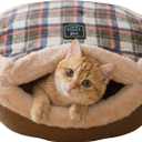 Cat Bed Cave Enclosed Self Warming Hideaway with Detachable Lid & Mat, Covered House for Indoor Kitten & Kitty (Brown)