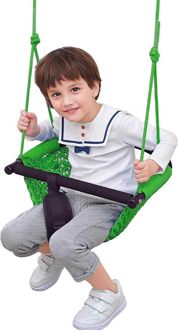 Hi-Na Swing Seats for Kids, Baby, Hand-Made Net Swing with Adjustable Rope, Suitable for Indoor, Outdoor, Backyard, Tree (Green)