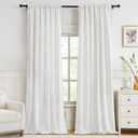 Cream Curtains 96 inch Length 2 Panel Set, White Floral Light Filtering Curtain Cotton Textured for Living Room Bedroom Soft Window Drapes with Rod Pocket Decorative Floor to Ceiling Curtains