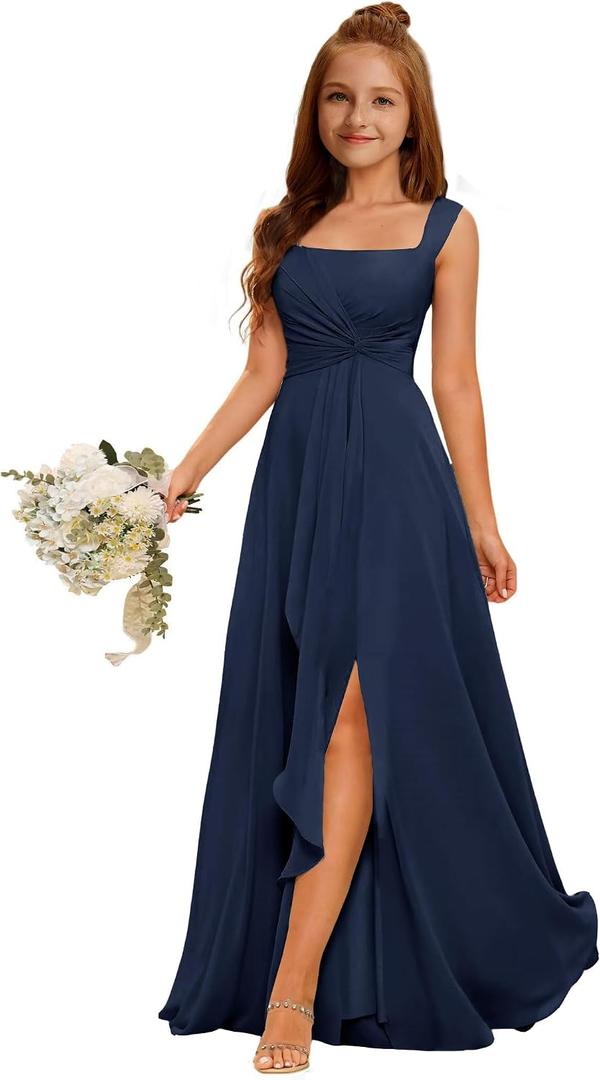 MRHUSH Junior Bridesmaid Dresses Chiffon Flower Girl Dress Side Silt Prom Dresses for Teen Girls Formal Dress A Line (12)