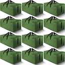 HOMESURE 12 Pack Large Strong Moving Bags with Zippers & Carrying Handles - Water-Resistant - Heavy Duty Storage Tote for Space Saving, Fold Flat, Alternative to Moving Box (Olive Green)