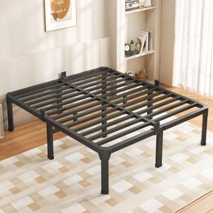 ROIL 14 Inch California King Size Bed Frame with Mattress Slide Stopper - Double Black Anti Squeak Steel Slats Metal Platform, Heavy Duty Noise Free, No Box Spring Needed