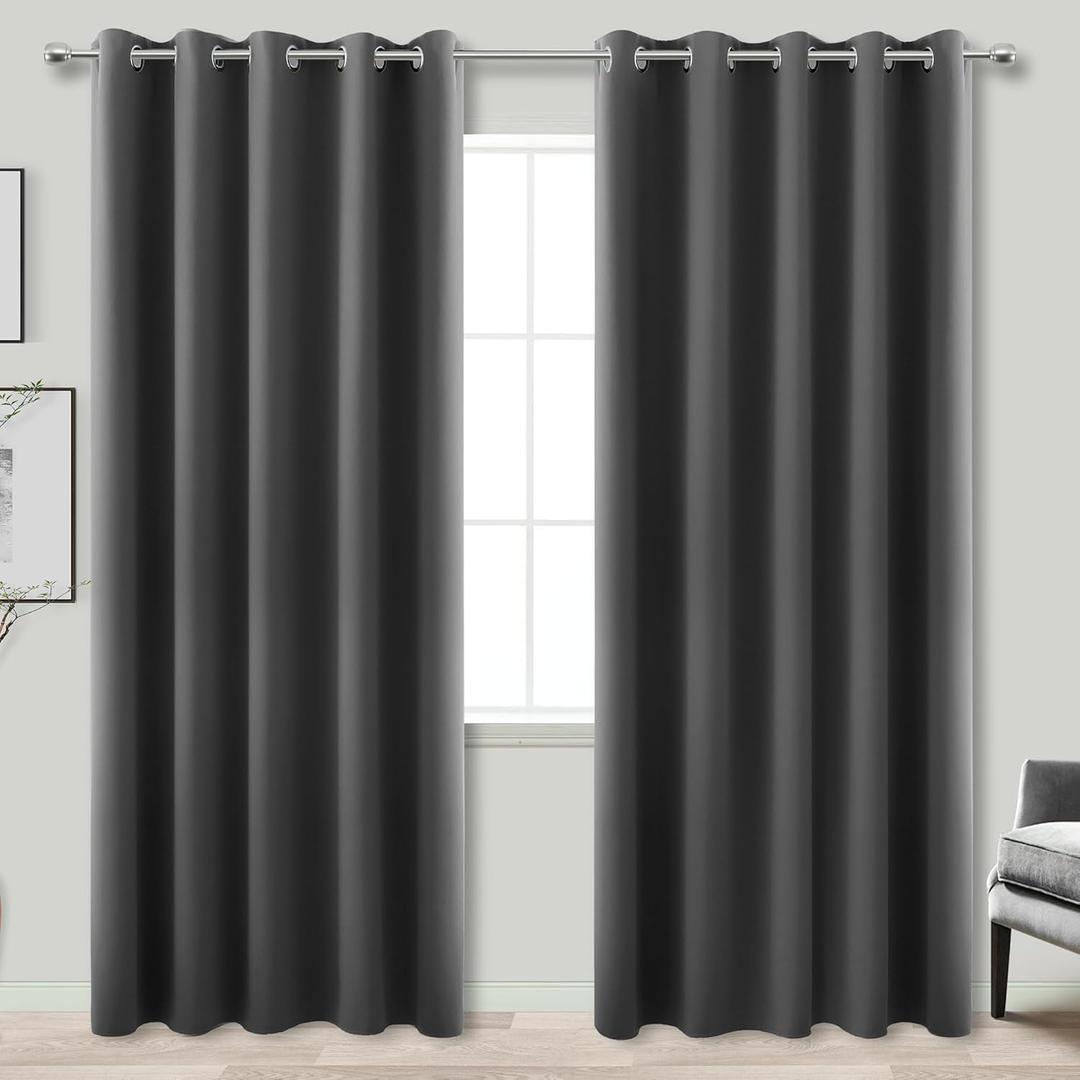 KOUFALL Extra Wide Thermal Soundproof Curtains, 72 x 84 Inch Long Black Out Noise Reducing Blackout Curtains for Bedroom Living Room, 2 Panel Set, Grey (Dark Gray)