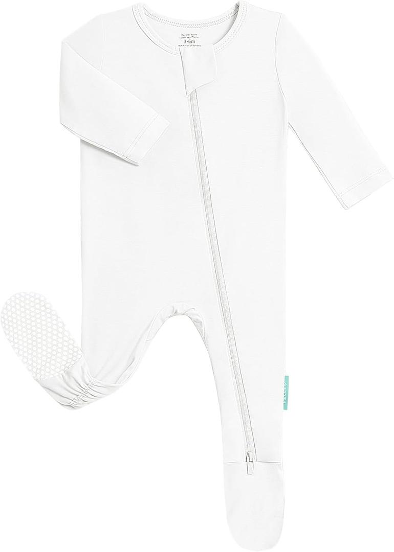PurComfy Baby Zipper Footie Pajamas, Supersoft Bamboo Rayon Baby Footed Pjs Boy Girl 0-3 Month Coverall Sleepers (Cream)