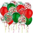 PheiLa 50 Pcs 12 Inch Red and Green Confetti Balloons Christmas Balloons with Ribbons Christmas Party Decorations for Xmas Color Themed Party New Year Baby Shower Birthday Party Supplies