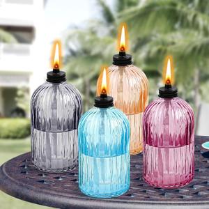 4 Pack Glass Table top Torch,13.5 oz Citronella Torches for Outside,Refillable Flame Light Torch with Wicks and Covers, Landscape Lanterns Torches for Yard,Patio, Garden,Party Decor, DIY.