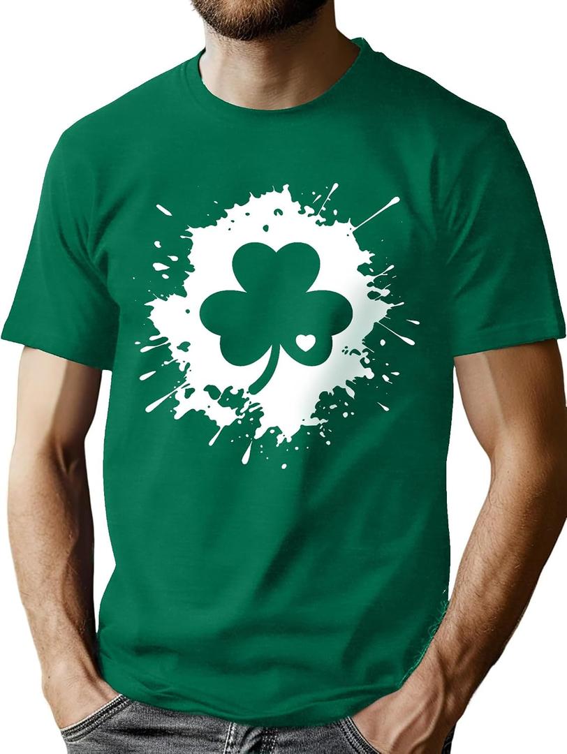 ELDPS Mens St Patricks Day Shirt: Irish Lucky Shamrock T Shirt Clover Saint Patricks Day Short Sleeve Tee Tops (M)
