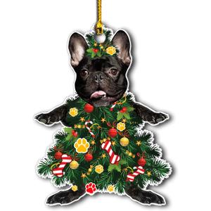 3 x 2025 Black French Bulldog Christmas Tree Ornament - Festive Holiday Hanging Decoration with Adorable Frenchie Dog - Black Frenchie Dog Christmas Tree Topper Ornaments