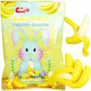 Sarah's Candy Factory Bunny Peelable Banana Gummy, Peeling Banana Candy, 1 Oz Bag (8 Pack) Single-Serve Snack Packs, Peelable Fun in Every 1 oz Bag BBD: 06/19/2026