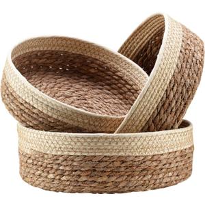 Round Rattan Baskets Set for Organizing Wicker Storage Basket for Fruit, Bread Serving Decorative Gift Baskets Empty, Countertop Baskets for Pantry and Bathroom (beige)