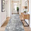 4x12 Wide Runner Rug for Hallway, Washable Non Slip Long Kitchen Rug, Soft Low Pile Carpet for Entryway Bedroom, Modern Abstract Area RugBlue Grey,4x12