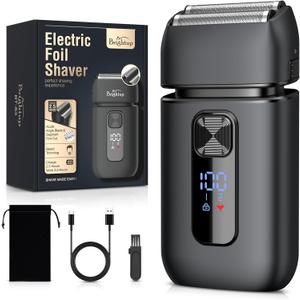Brightup Electric Foil Shavers for Men - Smooth & Close Electric Razor for Men with Pop Up Trimmer - Wet Dry Shaving/Travel Lock/LED Display/IPX6 Waterproof (Black)