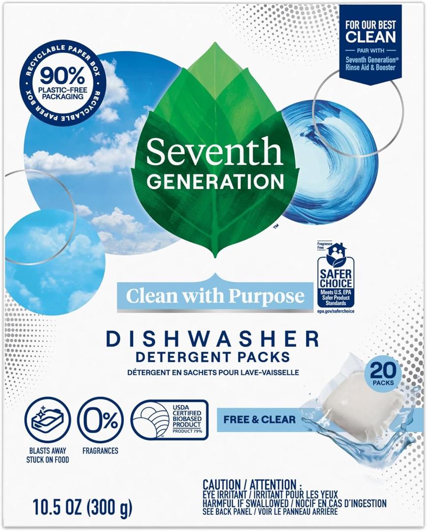 Seventh Generation Natural Dishwasher Detergent 45-Pack - For Dish - Free & Clear Scent - 20 / Pack