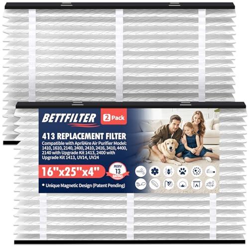 BETTFILTER 2 Pack 413 Replacement Filter Compatible with AprilAire Whole House Air Purifiers Models: 1410, 1610, 2140, 2400, 2410, 2416, 3410 and 4400, MERV 13 Furnace Filters, 16x25x4 Air Filter