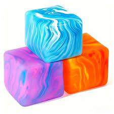 3 x 3 Pcs Swirl Ice Cube Bulk Stress Cube for Adults Anxiety Relief Soft Squeeze Sensory Square Ball for Prizes Goodie Bag Party Favors(Light Pink, Blue, Orange)