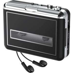 Cassette Player - Compact Tape Player Portable Recorder with Earphone-Convert Audio Music Cassette to MP3 Digital, Compatible with Laptop/PC/MAC- for Entertainment, Travel, Light Sports(Black)