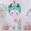 3D Easter Door Wreaths Decorations, Easter Bunny Wreaths Sign for Front Door, Wooden Door Hanger Sign with Bow Home Rustic Farmhouse Decoration Outside Indoor (Easter)