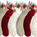Christmas Stockings, 20 Inch Burgundy, Ivory, Khaki Cable Knit Stockings Christmas Holiday Decoration, 6 Pack