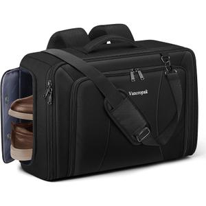 Vancropak Convertible Carry on Garment Bag with Backpack Straps, Airline Approved Travel Garment Duffel Bag with Shoe Compartment, Wrinkle Free Suit Carrier Business Suitcase For 15.6" Laptop, Black