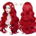 Red Curly Wig, Max Beauty Red Mermaid Cosplay Wigs for Woman with Starfish Hair Clips, Adult Long Hair Daily Wig Heat Resistant Synthetic Fiber for Halloween for Cosplay for Christmas (Red 1)