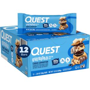 Quest Nutrition Overload Protein Bars, Cookie Commotion, 20g Protein, 1g Sugar, 3g Net Carbs, Gluten Free, 12 Count, BBD: 05/11/2026